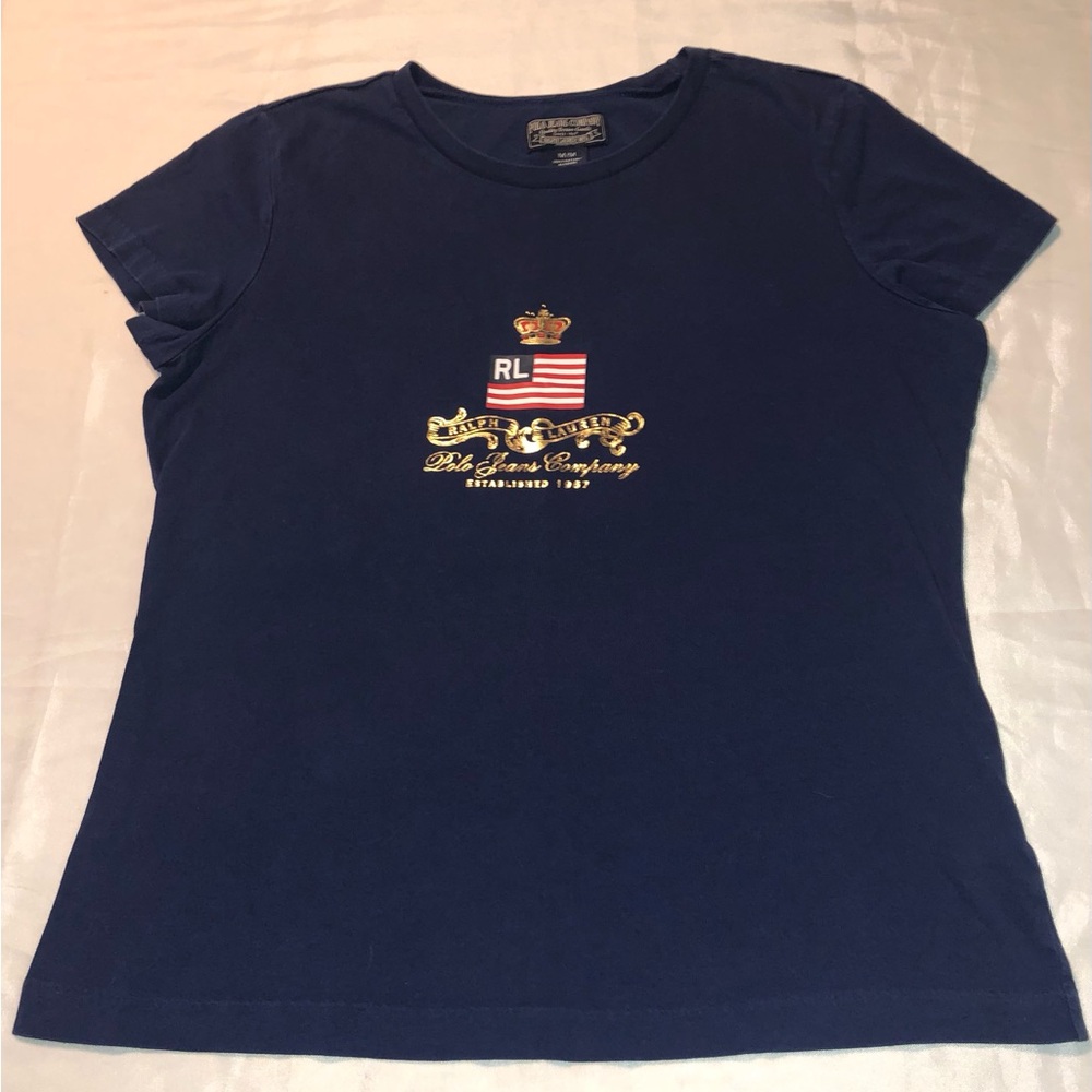 Ralph Lauren Navy Short Sleeve Logo Tee with Gold Crest